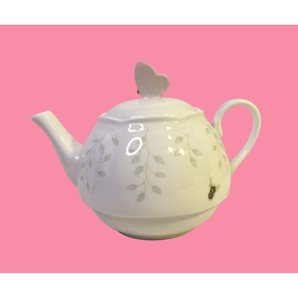 Lenox Butterfly Meadow Individual Stackable Porcelain Teapot & Lid With Teacup - Picture 7 of 12
